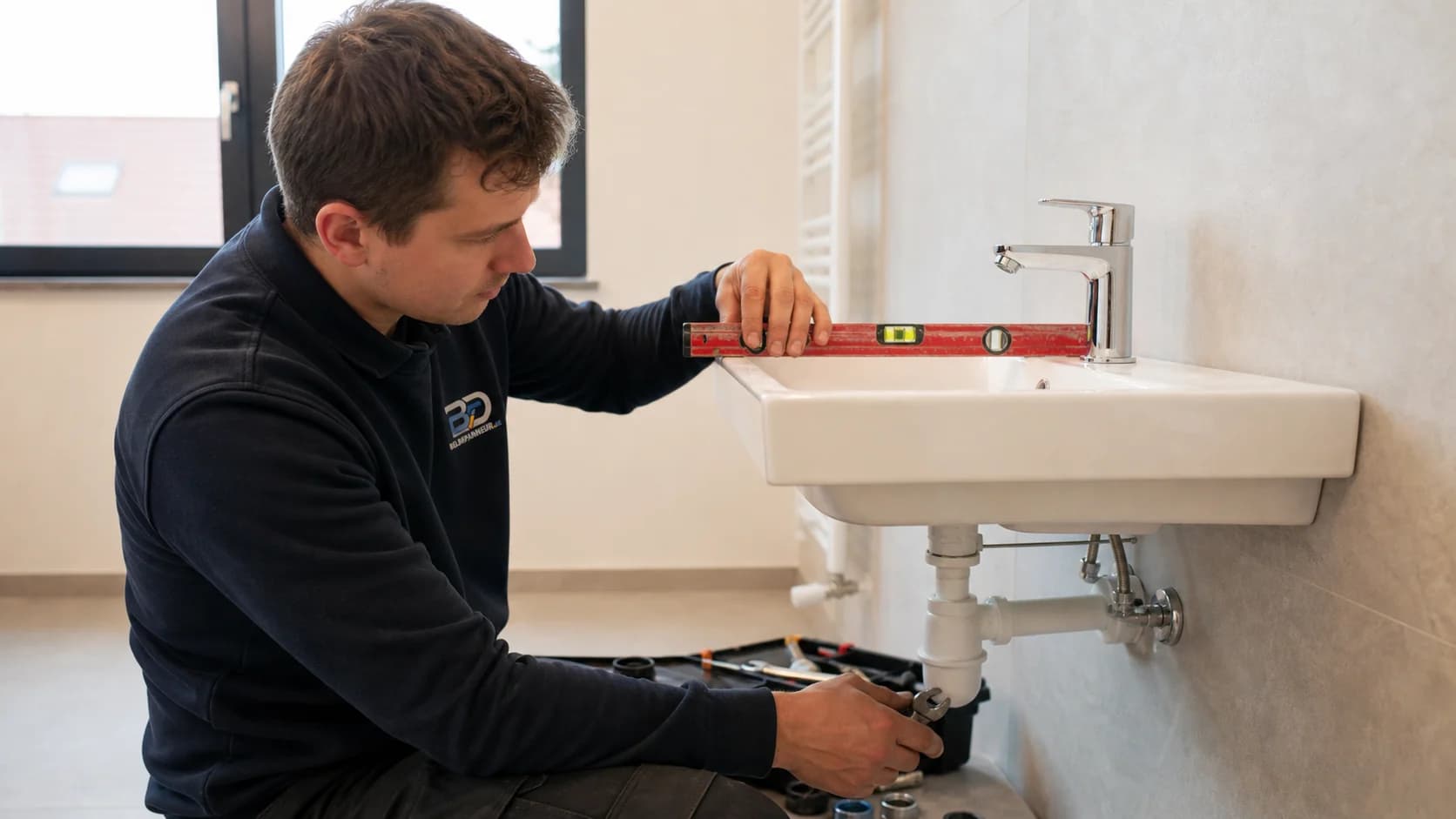 Installation d’un lavabo par un plombier